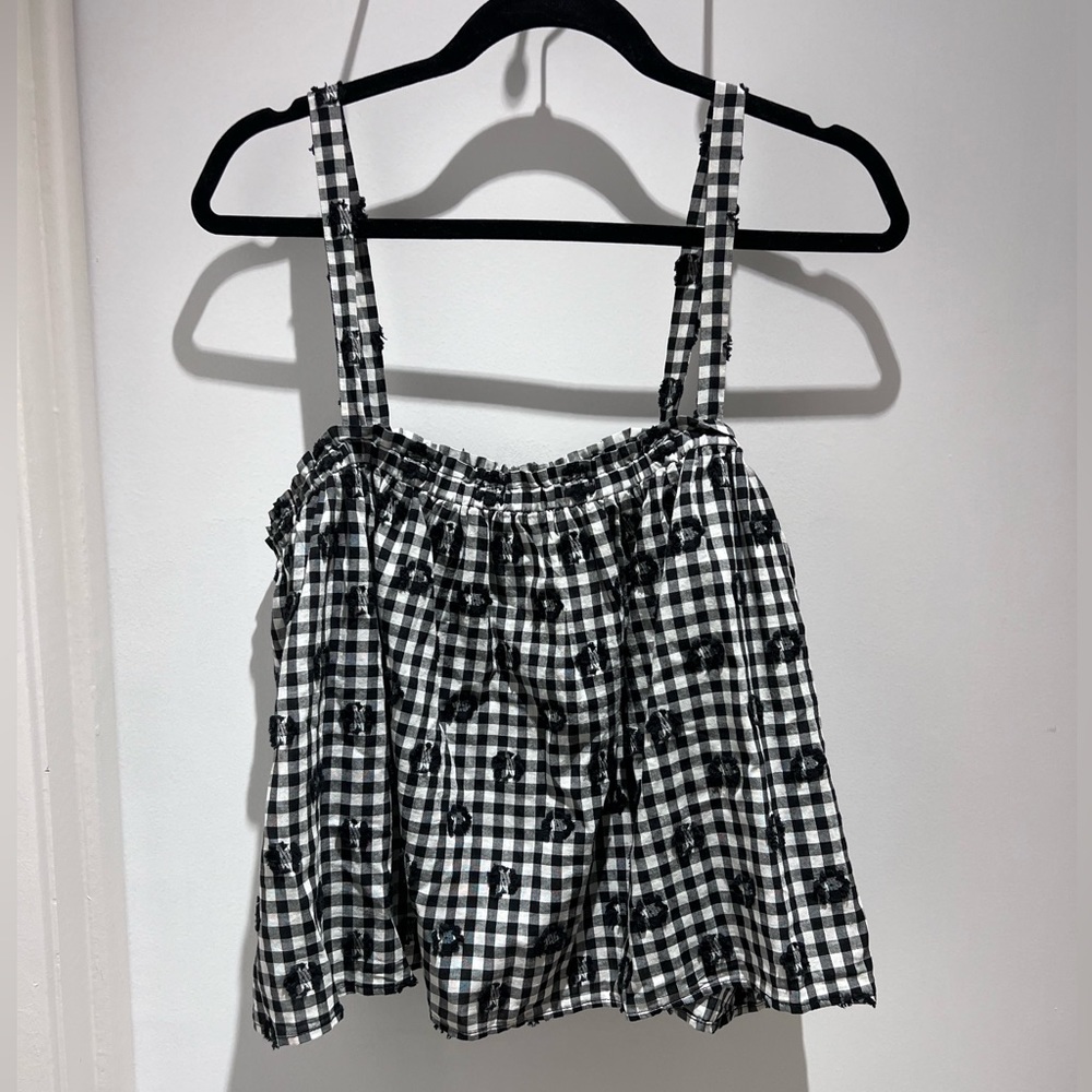 Lou & Grey Gingham Cropped Floral Cotton Tank Size XXL